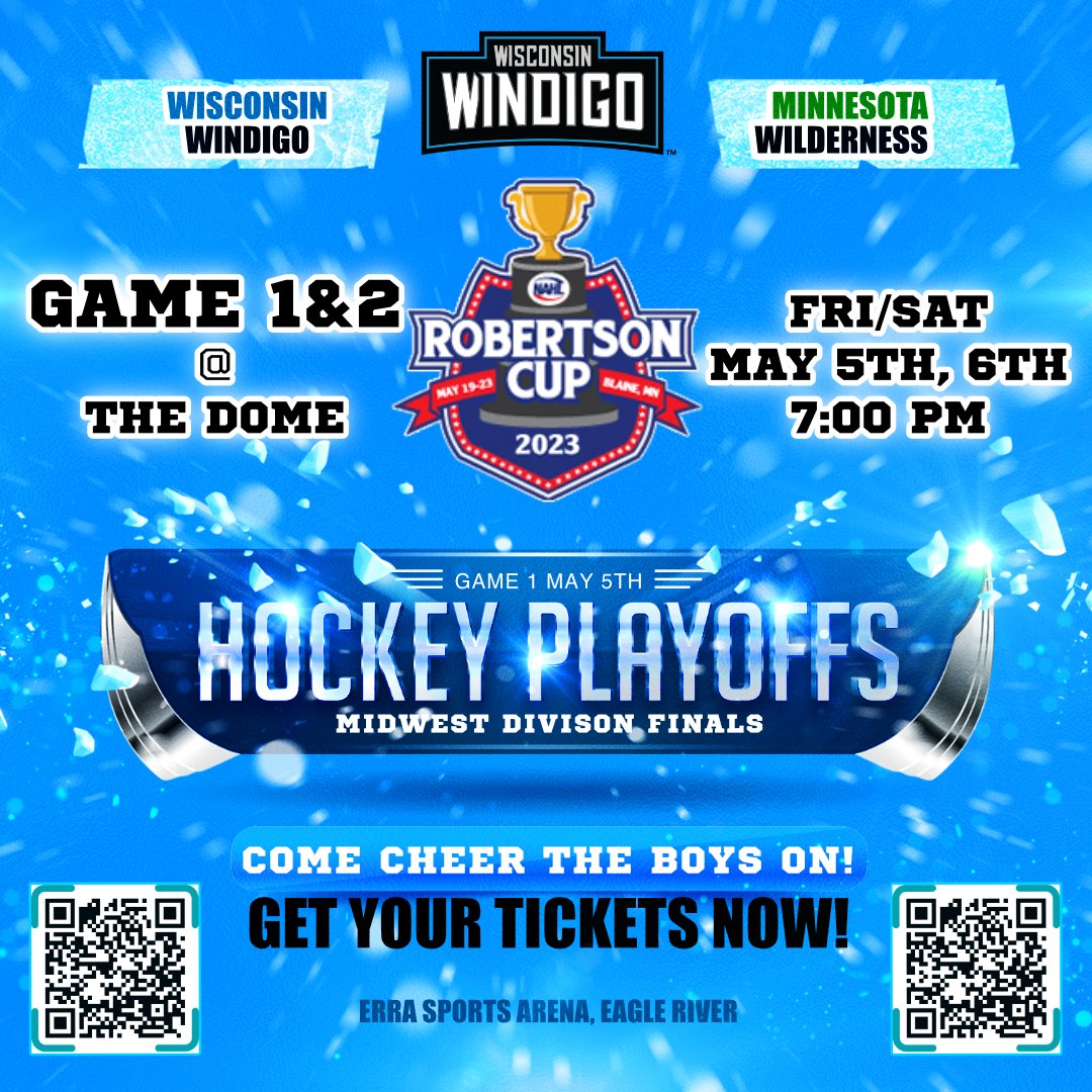 WiscWindigo's tweet photo. ROUND 2 HERE WE COME!  The place to be on May 5 &amp; 6 is the Dome in Eagle River for exciting @nahlhockey action. The Windigo take on the @mnwilderness in the division finals.  Until then, enjoy a few pics of the 1st round clincher on 4/28.  Get  tics at https://t.co/xOPYTnFRHZ. https://t.co/p8UjfWaLzh