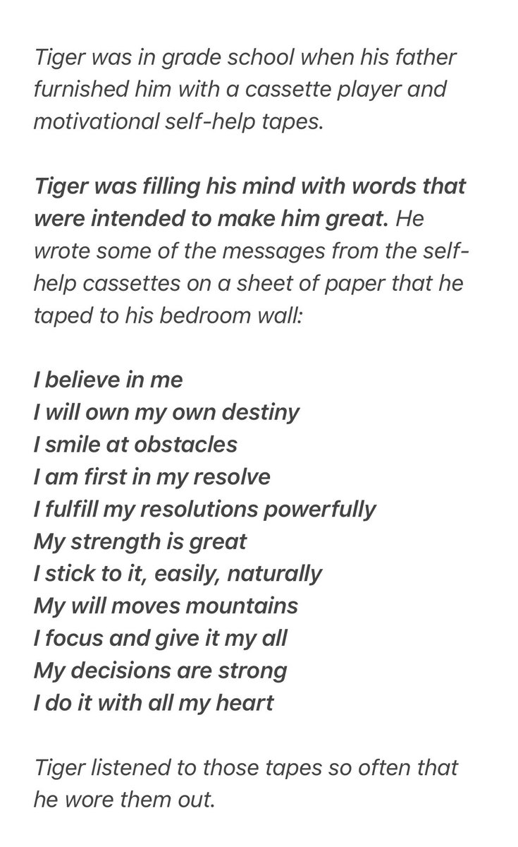 FoundersPodcast's tweet photo. Tiger Woods filling his mind 

with words that were intended to make him great: https://t.co/t1TwOvCQvi