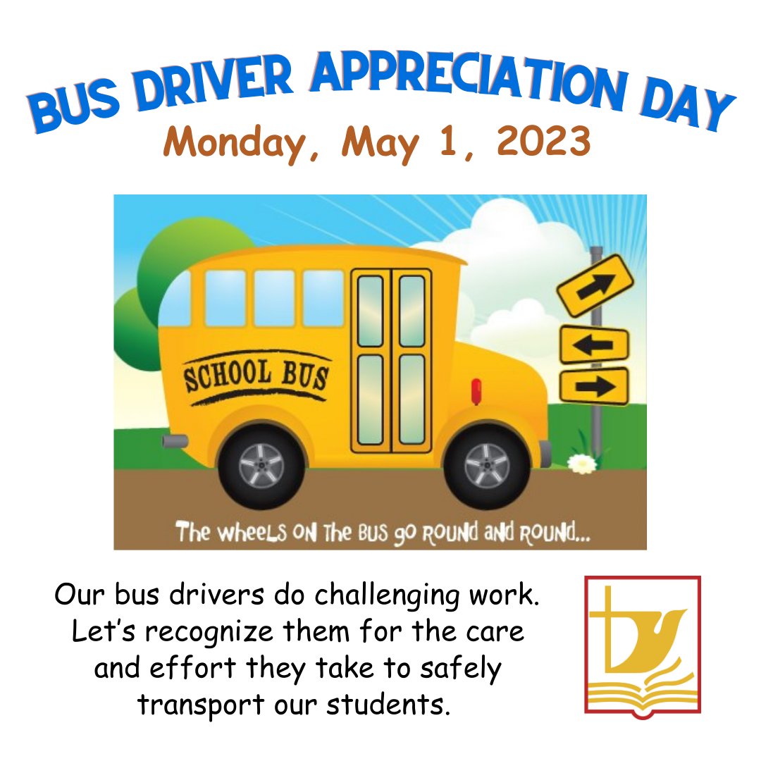 HolySpiritRCSD's tweet image. As you head out the door tomorrow morning for school - don’t forget to thank your bus driver for the amazing and challenging work they do! Tomorrow, May 1, 2023, is Bus Driver Appreciation Day! #hs4 #SchoolBusDriverAppreciation