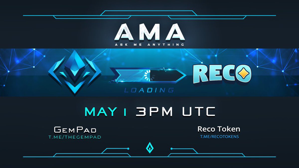 RecoTokenGlobal's tweet photo. AMA RECO TOKEN X GEMPAD
Don't miss our big AMA 🔥🔥

Time : 1 May 3 PM UTC
Venue : https://t.co/4uARNP9wwT

#AMAGEMPAD #RecoToken #Gempad https://t.co/0IIvYOBsbi