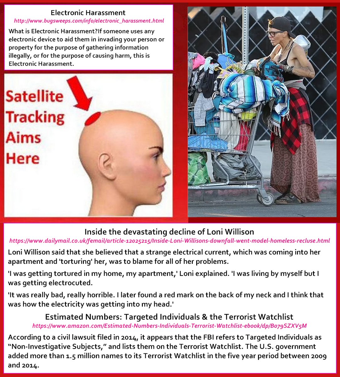 WG_Burton's tweet image. Based on statements from #LoniWillison, it is clear that she could be a targeted individual suffering from electronic harassment; and that she needs to find thousands of others like her suffering from the same type of gang-stalking.
Electronic Harassment bugsweeps.com/info/electroni…