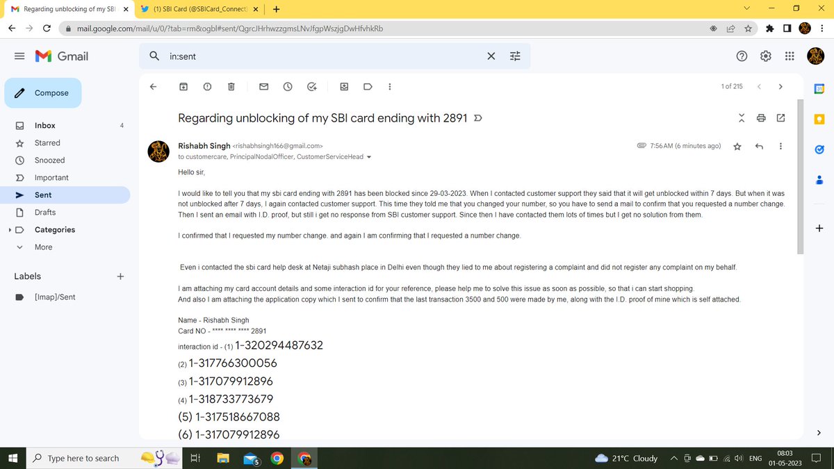 rishabh82350791's tweet photo. @SBICard_Connect These are the snaps i sent to SBI to unblock my card and i got no response regarding this issue. https://t.co/VIU3XaV8tR