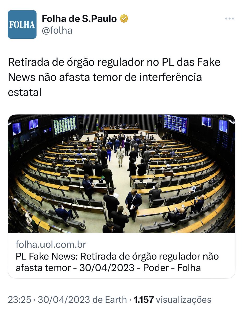 brom_elisa's tweet photo. Óbvio que não.

Essa PL2630 c/ um todo tem o objetivo  de censurar, em nome de “salvar a democracia”, algo que não convém ou que não querem que seja veiculado. 

Será usado como instrumento de perseguição estatal.

O Monopólio da informação é fundamental para o controle do Estado https://t.co/MWZHwn6RIx
