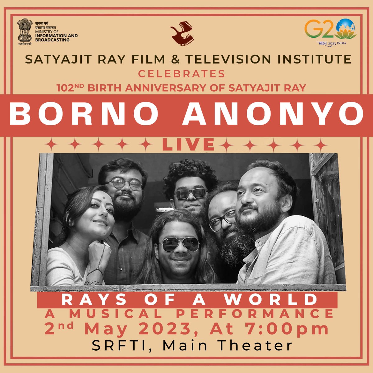 srfti_official's tweet photo. Join us in honouring the iconic filmmaker on his special day with a live musical performance of 'Rays of a World' by Borno Anonyo. Immerse yourself in the rich sonic and cultural history of Bengal with this unforgettable journey through music. #RAYTODAY #rayoftheworld https://t.co/7mvAC9oAE3