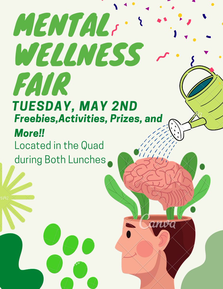 OrangeVistaASB's tweet photo. Come out on Wednesday during your lunch and boost your awareness about different Mental Wellness there are many resources and options offered to explore!💚 https://t.co/rETAaZQdgX