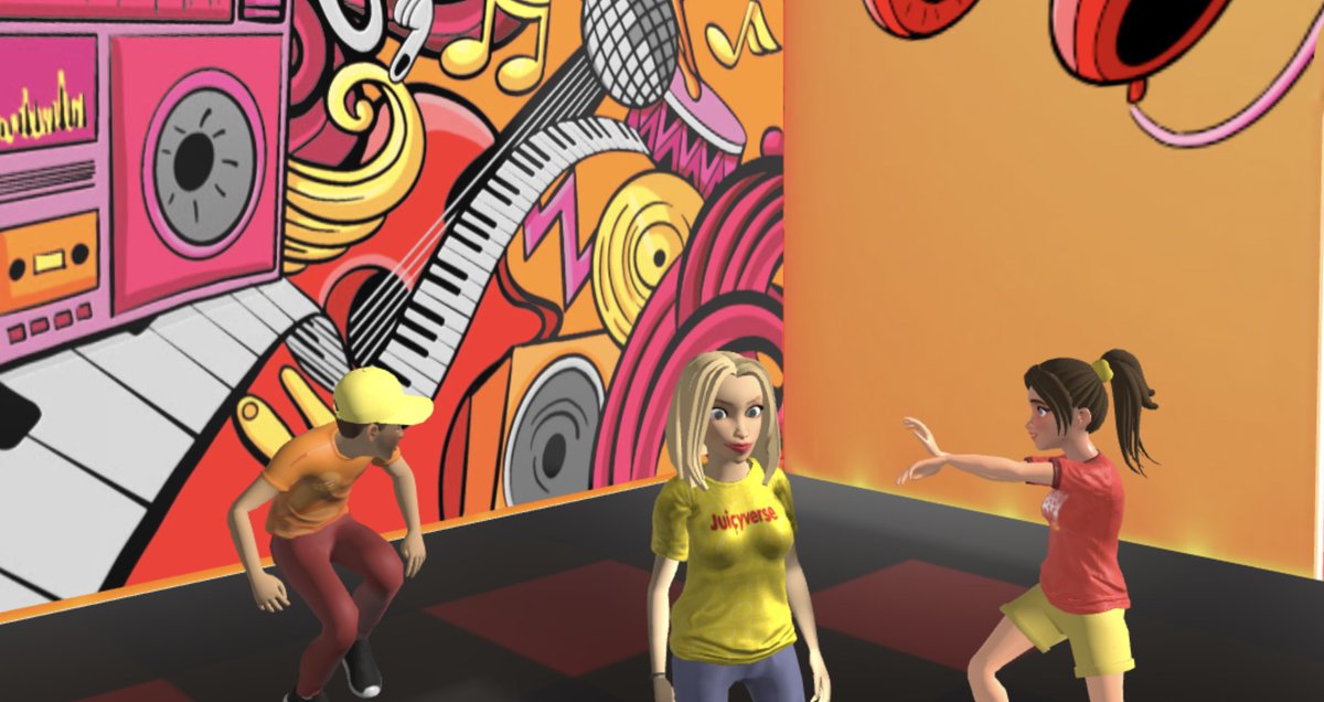juliesmithso's tweet photo. Hanging out in the #Juicyverse Starcade Disco #WebXR URL and IRL I loved building a fun colorful #Web3 @Starburst  experience @MetaVRse @TheMallMetaVRse  @BambuMeta @hedera @HBAR_foundation #HBAR https://t.co/TtBuUetjoM