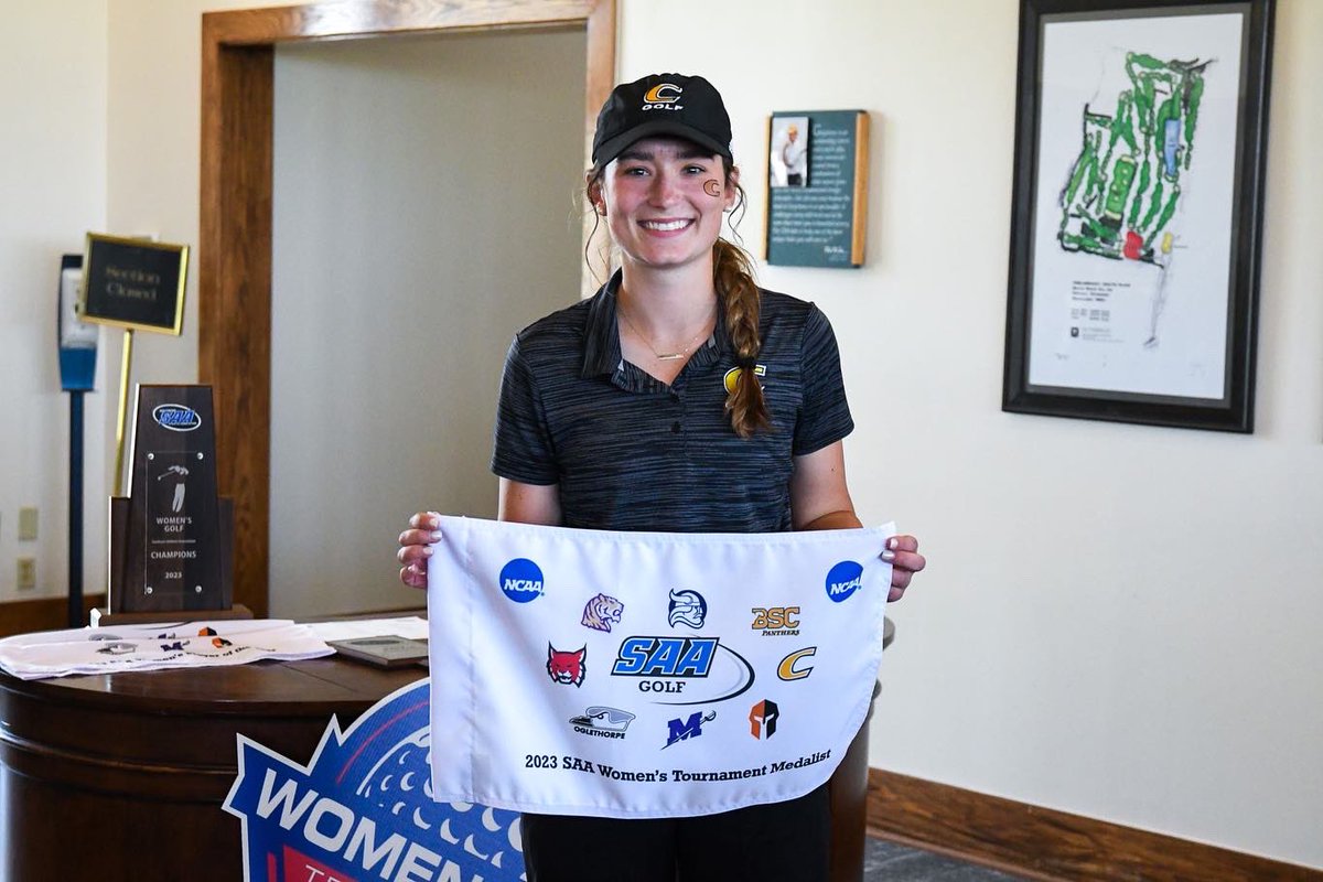 centre_wgolf's tweet photo. 3️⃣x SAA CHAMPS!
Fy Nina McMurtrey wins medalist honors shooting rounds of 70-74-71! While 5️⃣ players make All-Conference Team! (Butts, Grant, Rana, Walker, McMurtrey) #Playforcoachjones #Rollkerns https://t.co/YyuFbhccOi