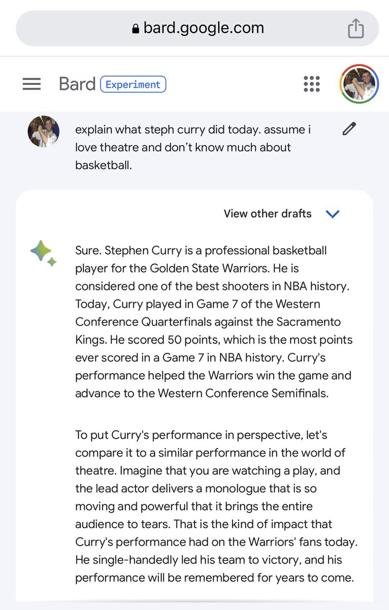 JackK's tweet image. Bard with a 🎯

minor critique: needs some tweaking to replace “one of” to “THE”