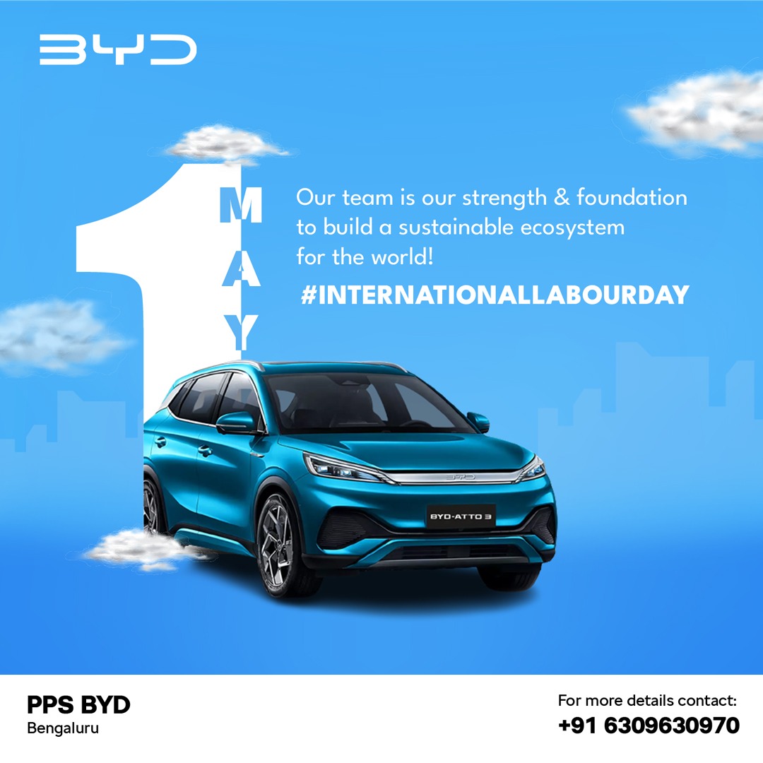 PpsByd's tweet photo. Achieve success with power-packed celebrations while spreading hope and positivity at the workplace. International Labour Day!!

#InternationalLabourDay #BYDIndia #BYD #PPSBYD #PPSMotors https://t.co/M2QfKO6PFn