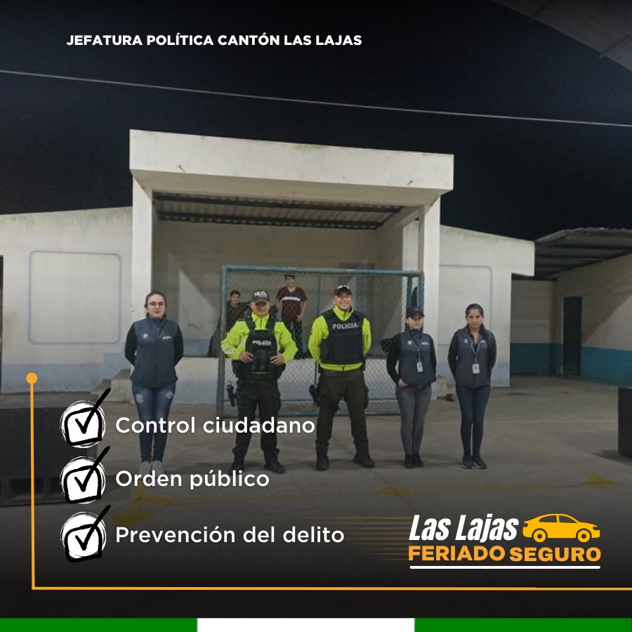 JPLasLajas1's tweet photo. 📍La jefa política @lorenamorochog junto a  Comisaría, Tenencias Políticas y @PoliciaEcuador, ejecutan operativos de control en eventos públicos, para prevenir el cometimiento del delito y mantener el orden público en el cantón #LasLajas. 

@henrycucalon
@GoberElOro https://t.co/pqkpedaeAD