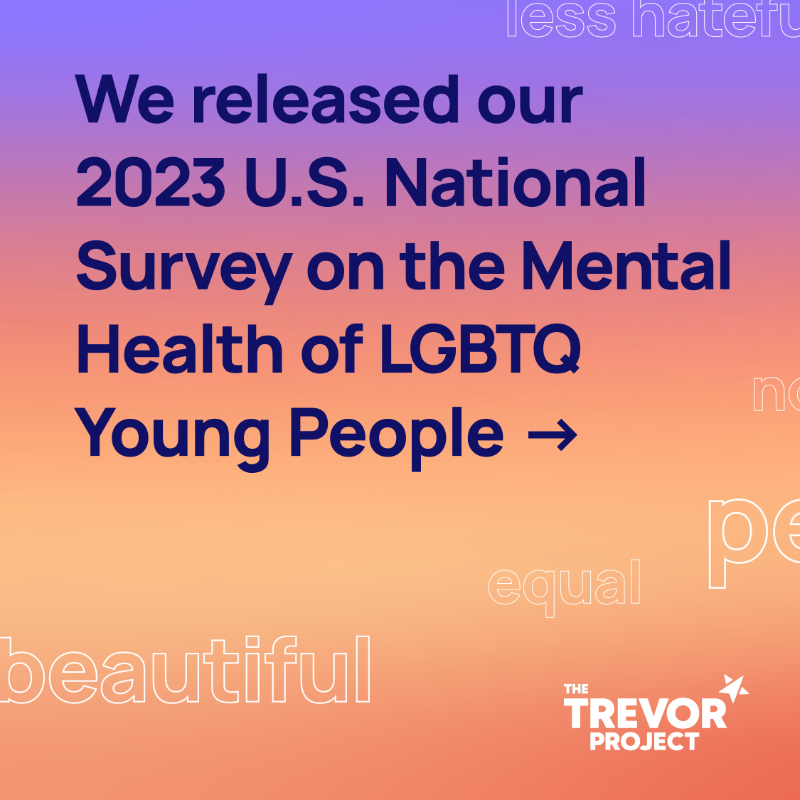 TrevorProject's tweet photo. This National Mental Health Awareness Month, we are committed to amplifying the voices and experiences of LGBTQ young people.

When we asked them to describe a world where they are accepted, they said “equal”, “colorful” and “kinder”.

Together, let's make this world a reality 🧡