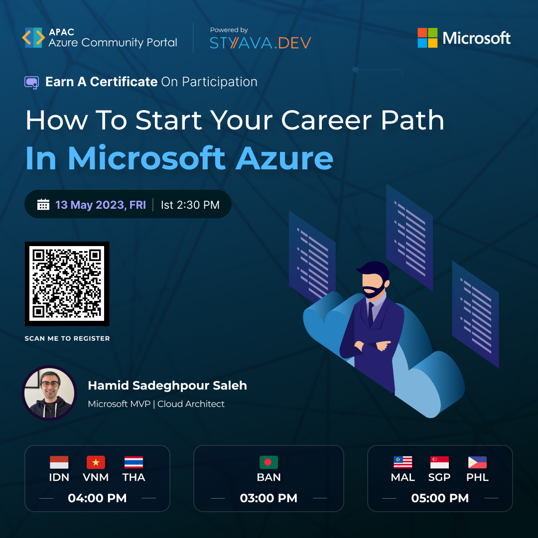 Register now: smpl.is/6vdqw

Let's see how building your career with Microsoft Azure will help you succeed in the short and long term and what do you need to do during this time.

📅: 13th May 2023

#azure #cloudcomputing #microsoftazure #mvps #cloudarchitect