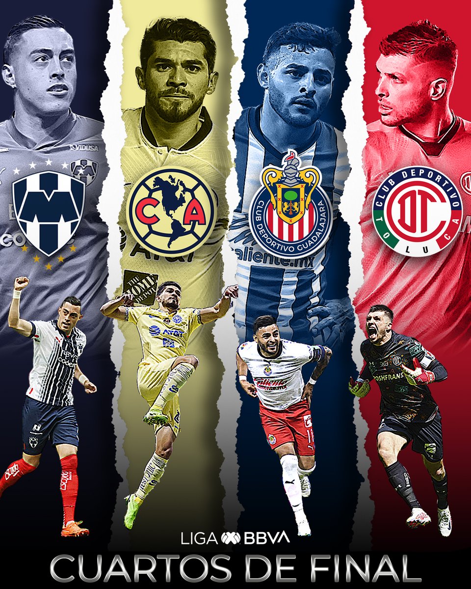 ¡¡El #Top4!! 🫡 @Rayados, @ClubAmerica, @Chivas y @TolucaFC están ya en #4tosDeFinal Los mejores 4 del #Clausura2023 🔝 #LigaBBVAMX ⚽