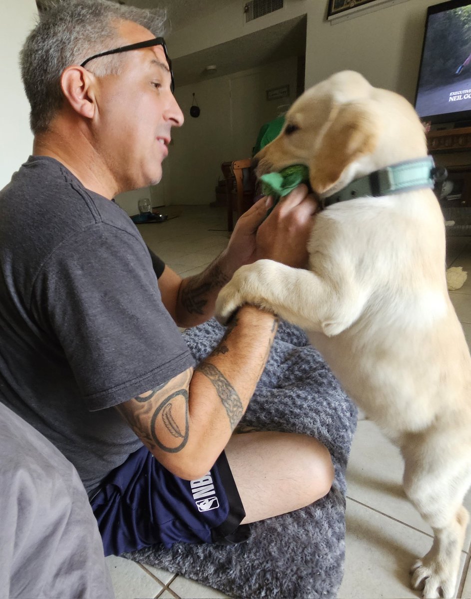 BluDog23's tweet photo. I love my dad! He's cool!! I'm going to support my dad, in helping mom. @JaimeV1975 @servicedognews #sundayfunday 
#doglife #hearingservicedogs https://t.co/WFvBrx9r6M