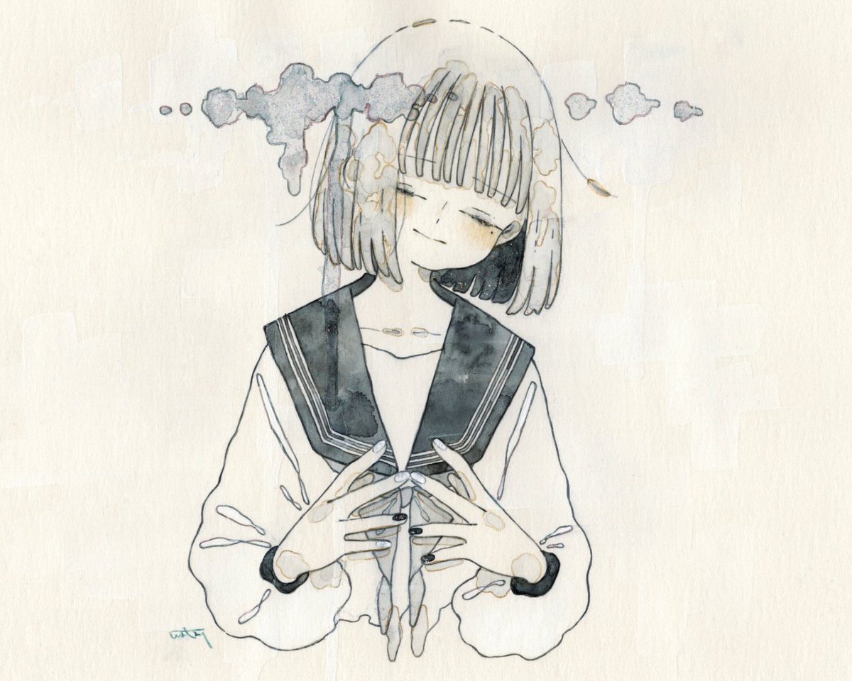 「#ゴールデンウィークSNS展覧会2023  透明水彩でセーラー服少女の感情を描き」|watariのイラスト