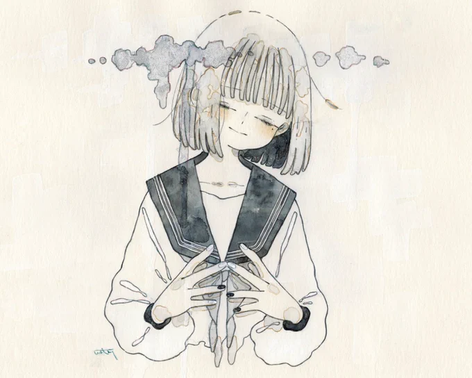 #ゴールデンウィークSNS展覧会2023  透明水彩でセーラー服少女の感情を描きます。