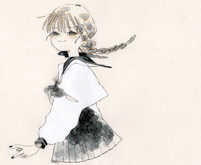#ゴールデンウィークSNS展覧会2023  透明水彩でセーラー服少女の感情を描きます。