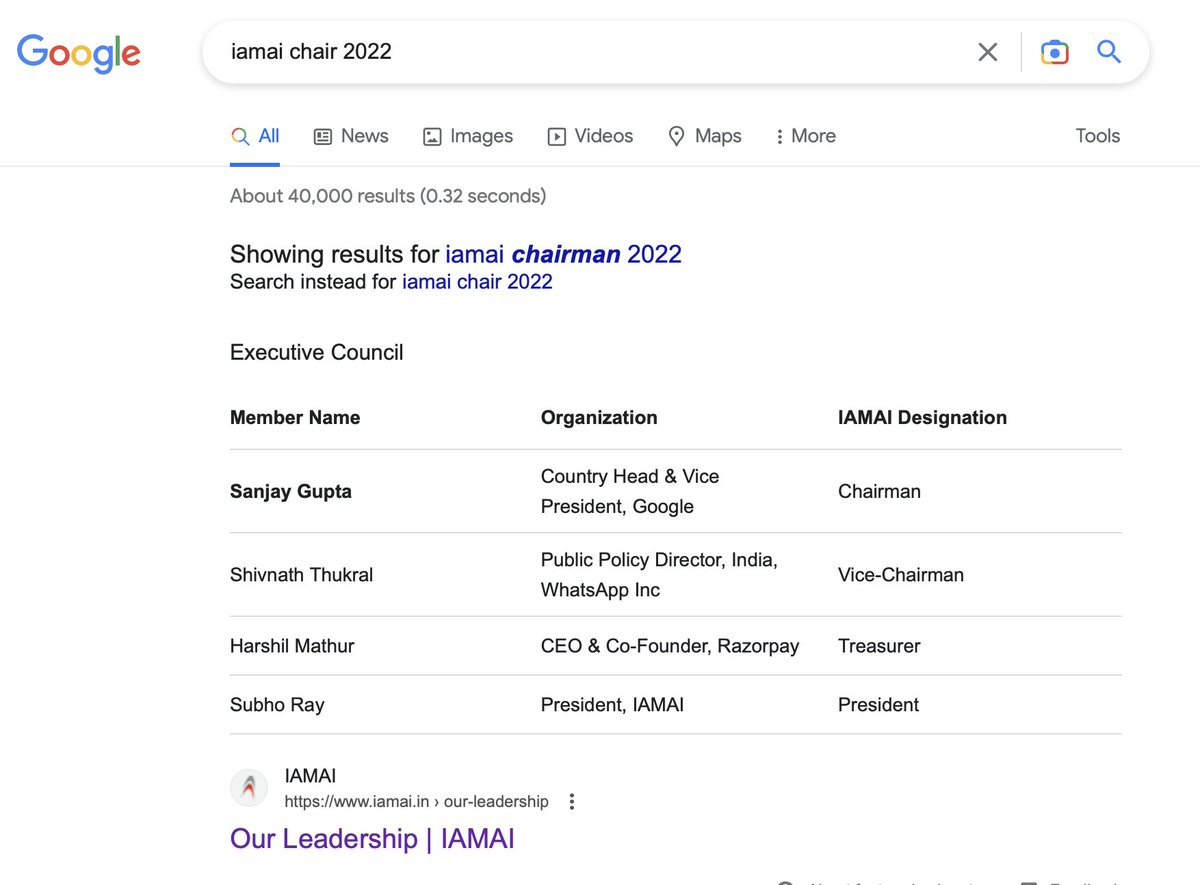 _rohanverma's tweet photo. It's distressing to know that IAMAI (Internet And Mobile Association of India) - @IAMAIForum - is parroting & promoting views that are Anti-Indian and Pro-Foreign Big Tech. I hope everyone realises that the Chair & Vice Chair of IAMAI are from the Foreign Big Tech. Sad to see an org originally founded by and for Indian companies, taken over & now promoting a false narrative. IAMAI views & submissions to govt & media on digital policies, regulations, laws etc are completely wrong and antithetical to what Indians - consumers, industry, government - need. Also @IAMAIForum - please get your website up & running again - https://t.co/ndxD62yPeN - so everyone can see who the people etc are behind the org are, & what your charter etc currently is. 

Either IAMAI must change immediately to truly reflect the voice & aspirations of India - OR IAMAI must be given no credence. Every country has its own trade bodies who promote their domestic companies in their domestic market & enable them internationally.  Sad to see various Indian trade bodies lured by & acting on behalf of the interest of Foreign companies. Foreign companies are certainly welcomed in India, and appreciated - but know that it is your privilege to have access to the Indian market, and that you definitely don't have a right to plunder India.