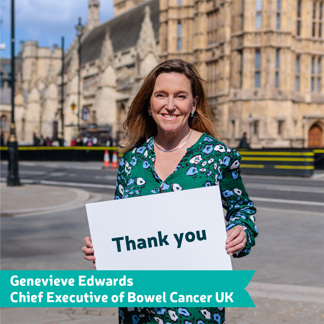 We want to say a big thank you to you, our community. We set out to raise awareness of the red flag bowel cancer symptoms this #BowelCancerAwarenessMonth and you’ve been brilliant in helping us do this.

Together, we’re bringing forward the day where nobody dies of bowel cancer.