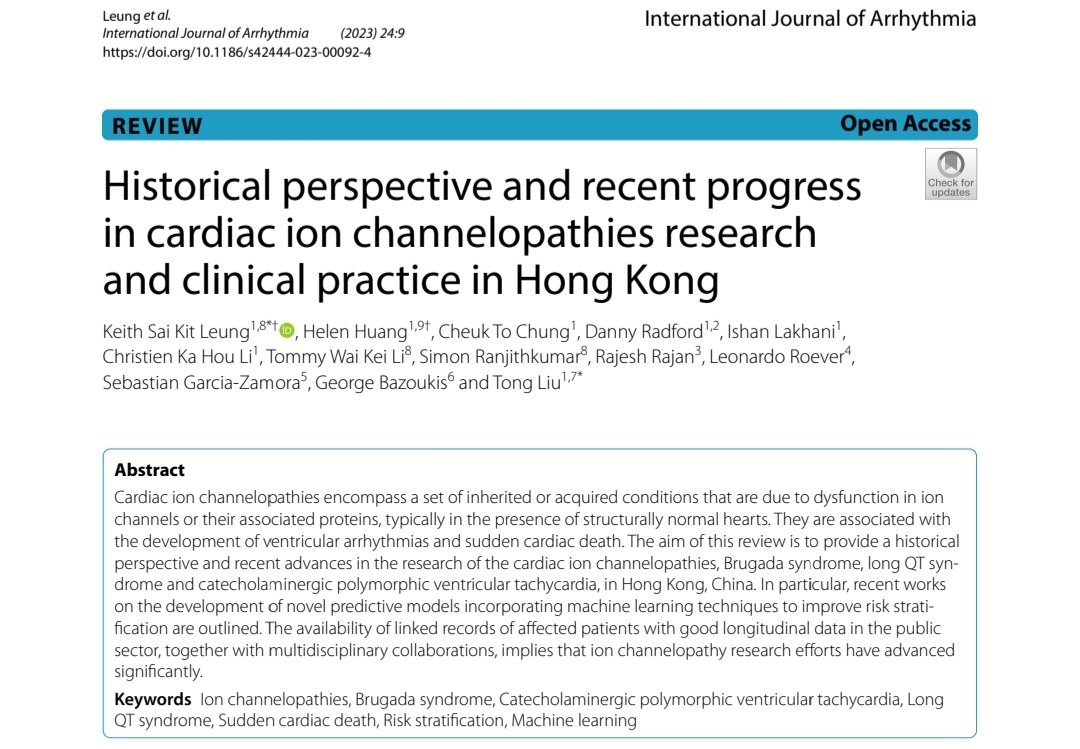 A nice review by Leung et al. on the history and recent progress of cardiac ion channelopathy research in Hong Kong. arrhythmia.biomedcentral.com/articles/10.11… @keithleung102 @sebagz1 @HealthcareAI_UK