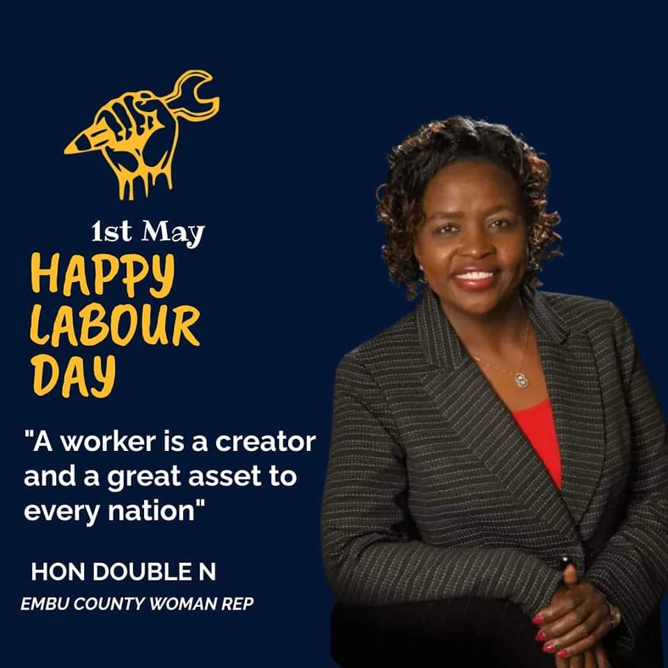 DoubleN014's tweet photo. It is the small bits of effort and dedication we have in our careers, workmanship and services that propel us to success and development. On this Labour Day may we work towards outstanding our standards to build a great Kenya.

#happylabourday2023 
#womanrepembu https://t.co/oA1GQui7P5