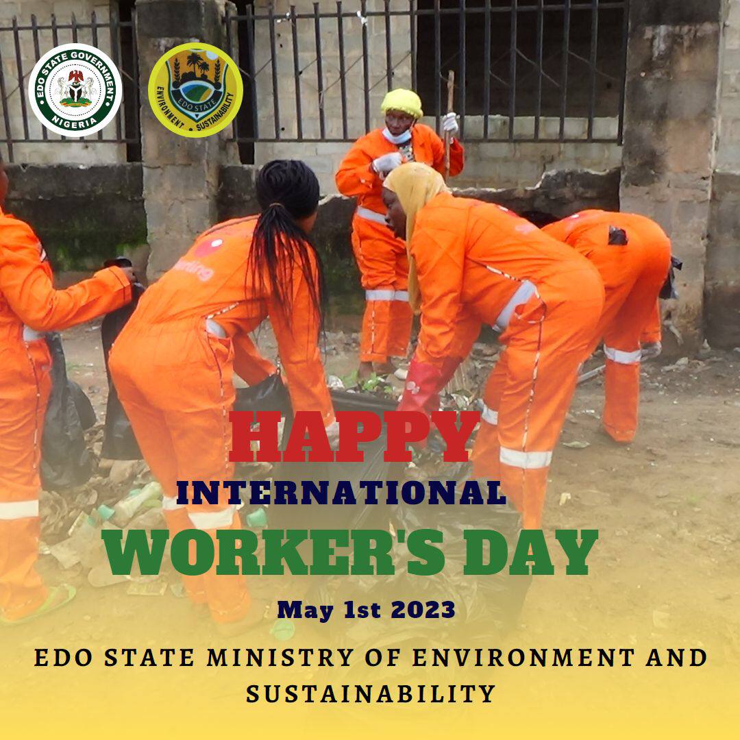 Edo_Environment's tweet photo. Happy International Workers day from us @ Edo State Ministry of Environment and Sustainability

#EarthDay2023 #KeepEdoClean #EdoMEGA https://t.co/CKN45vmqTS