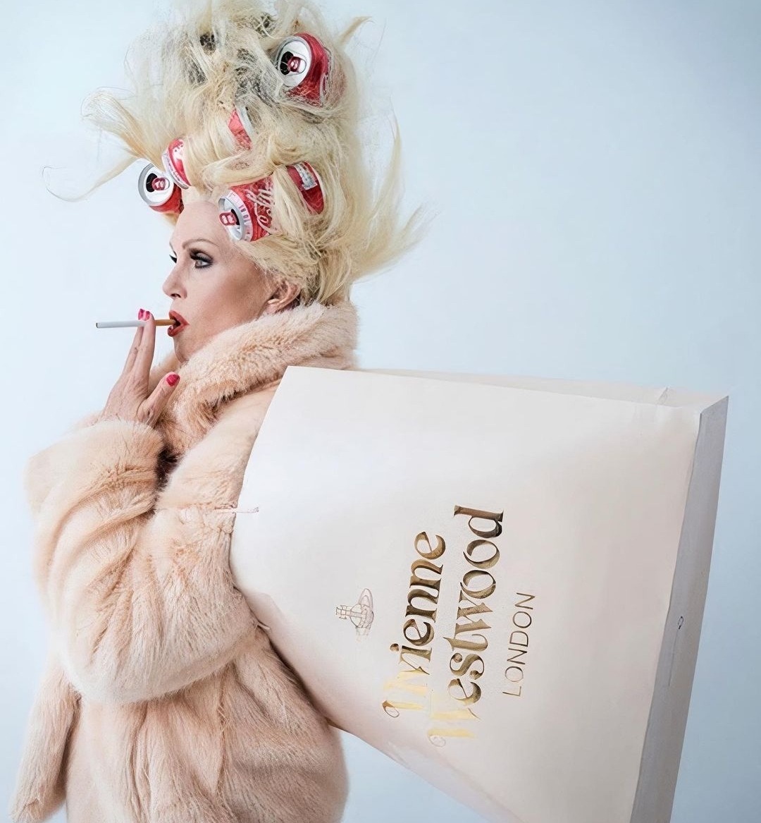 Born on this day 77 years ago (1 May 1946): Dame Joanna Lumley – seen here photographed by Tim Walker in the guise of her definitive role, the dissolute Patsy Stone in Absolutely Fabulous. #joannalumley #TimWalker #VivienneWestwood #PatsyStone #LGBTQicon #kitsch #LobotomyRoom