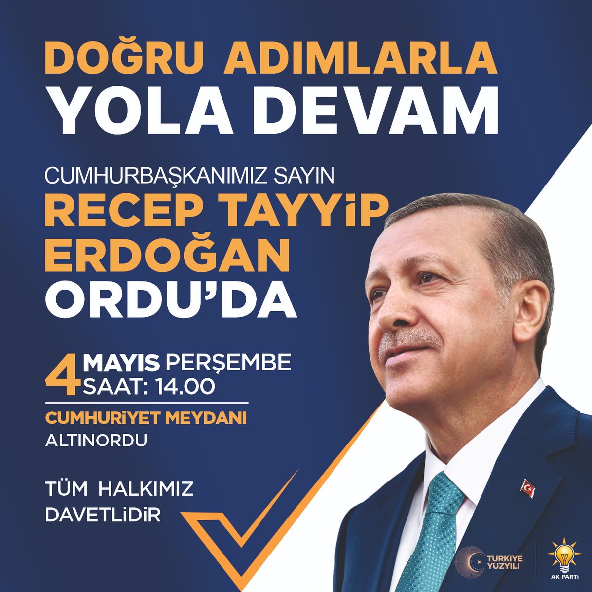 Cumhurbaşkanımız Sayın Recep Tayyip Erdoğan 4 Mayıs 2023  Perşembe günü Ordumuza geliyor...