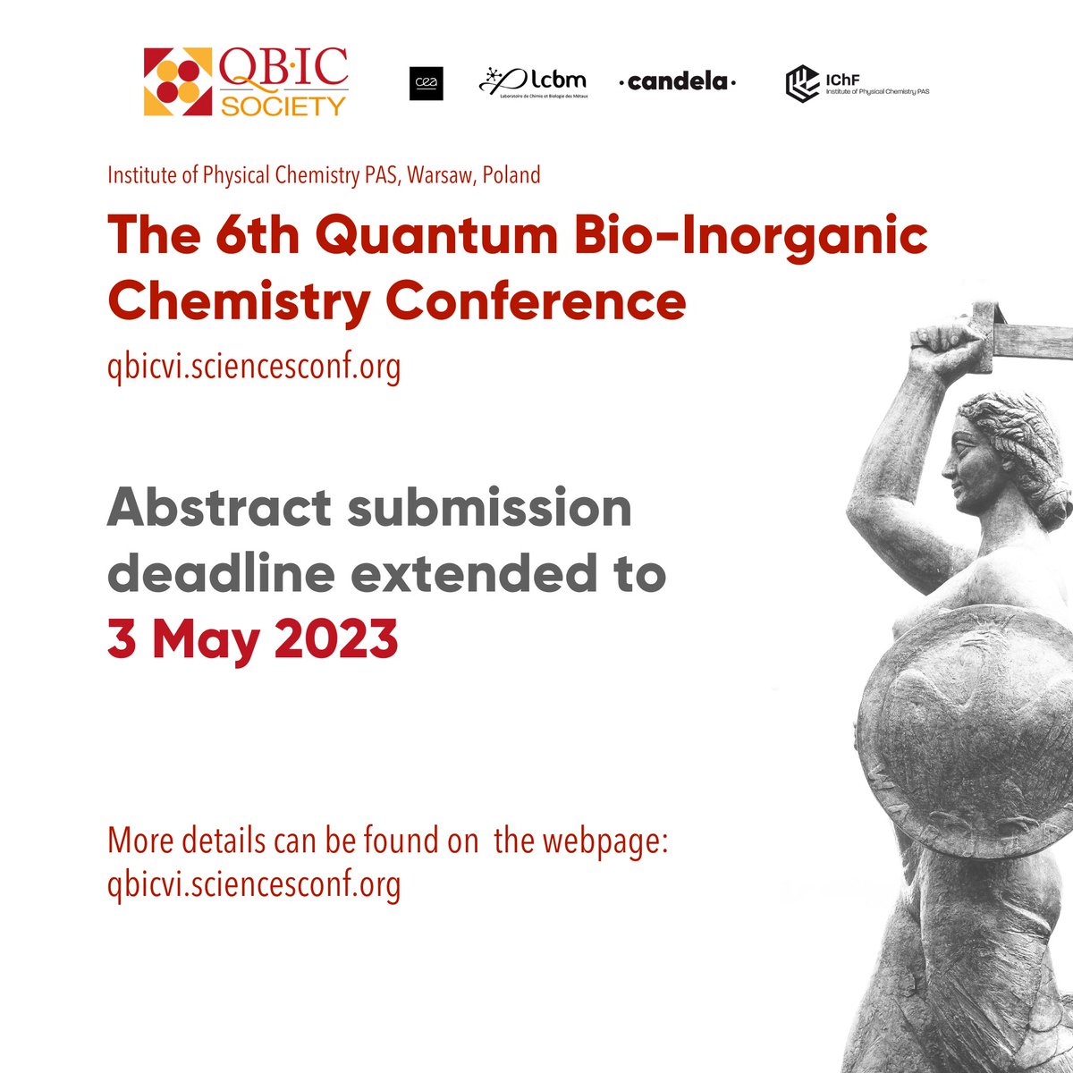 Adam Kubas (@adkubas) on Twitter photo We have a long weekend in Poland :) QBIC VI contributed talk abstracts are accepted by 3rd May! Poster abstracts should be submitted by 13.08.2023.
Visit conf. website for more details qbicvi.sciencesconf.org
#qbicvi #compchem
<a href="/RagnarBj/">Ragnar Bjornsson</a> <a href="/QBICSoc/">Quantum Bio-Inorganic Chemistry Society</a> We have a long weekend in Poland :) QBIC VI contributed talk abstracts are accepted by 3rd May! Poster abstracts should be submitted by 13.08.2023.
Visit conf. website for more details qbicvi.sciencesconf.org
#qbicvi #compchem
<a href="/RagnarBj/">Ragnar Bjornsson</a> <a href="/QBICSoc/">Quantum Bio-Inorganic Chemistry Society</a>