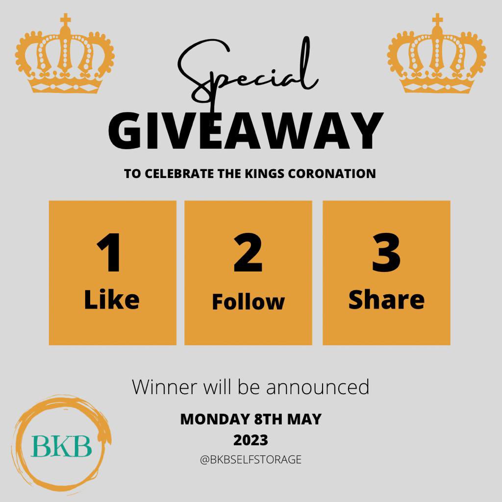 BkbSelfStorage's tweet photo. ⭐️Competition time… For the kings coronation. 

🌟Like and share this post
🌟Follow @bkbselfstorage 
🌟Add to your stories
🌟Win a £50 @springfieldhot voucher to spend on whatever you want.
🌟Drawn 8th of May  
Share on fb , Instagram and Twitter #competition https://t.co/472i4E16ib