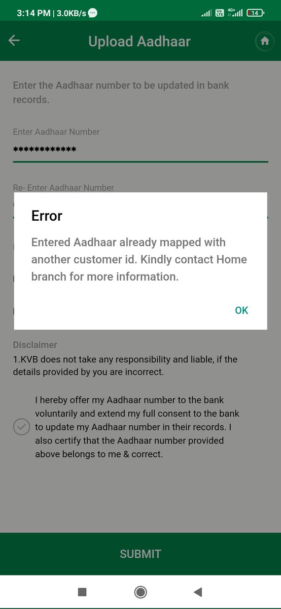 manmathamn57's tweet image. Respected sir/mam
I am unable to do transaction or unable to set my UPI. it's showing below details, recently I visited my branch and filled form and given my details.
Please do the needful
@KarurVysyaBank_ #supportkvb #kvb #karurvysyabank