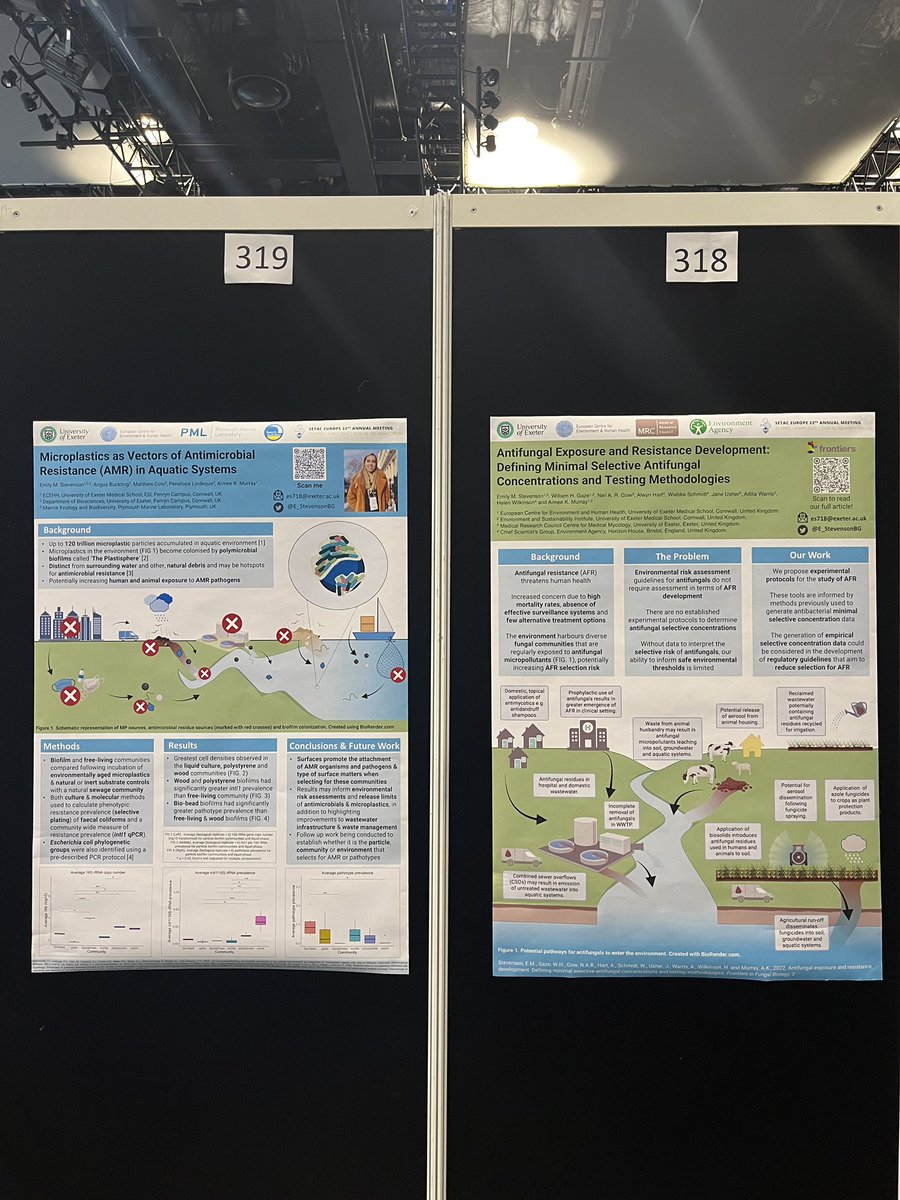 👩‍🔬🦠 I’m here at #SETAC2023 in Dublin presenting two posters today (318 & 319) showcasing our #AntifungalResistance @FrontiersIn paper with @UniofExeterESI, @MRCcmm & @EnvAgency and the first year findings from my #PhD with @UniExeCornwall and @PlymouthMarine 🌊 Come say hi!