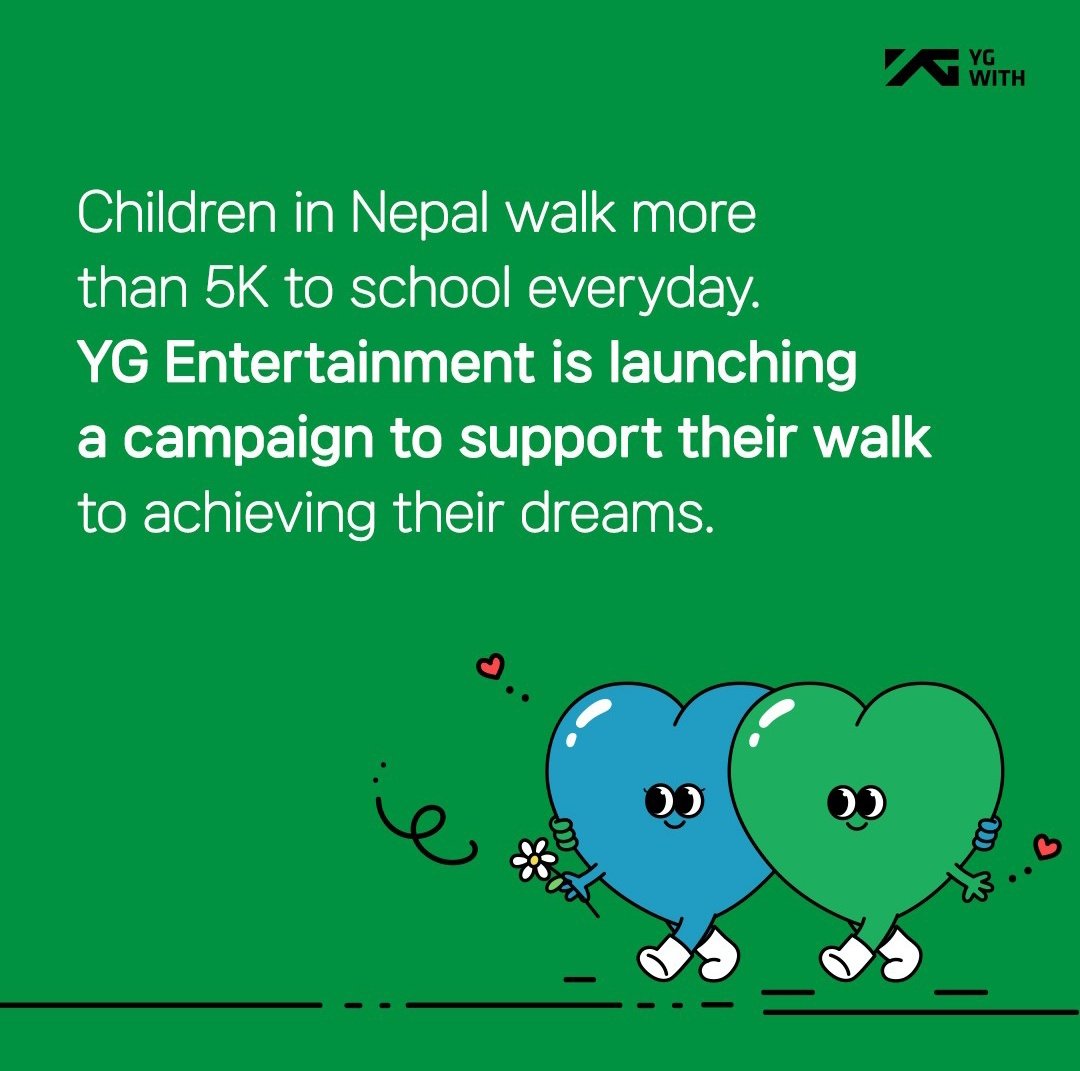 rosybaobei's tweet photo. YG launched a campaign to support the children from Nepal and asked fans to follow @.yg_with on IG, like their post and post a pic of yourselves walking with the hashtags #YGWITH and #Walk4Equity to raise awareness on it.
https://t.co/wIX2vsVrek https://t.co/kJ1ZGfDRDy