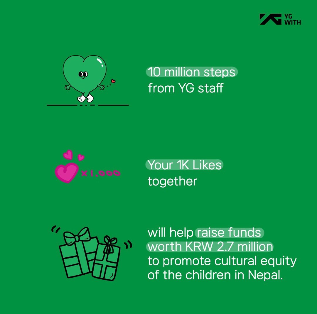 rosybaobei's tweet photo. YG launched a campaign to support the children from Nepal and asked fans to follow @.yg_with on IG, like their post and post a pic of yourselves walking with the hashtags #YGWITH and #Walk4Equity to raise awareness on it.
https://t.co/wIX2vsVrek https://t.co/kJ1ZGfDRDy