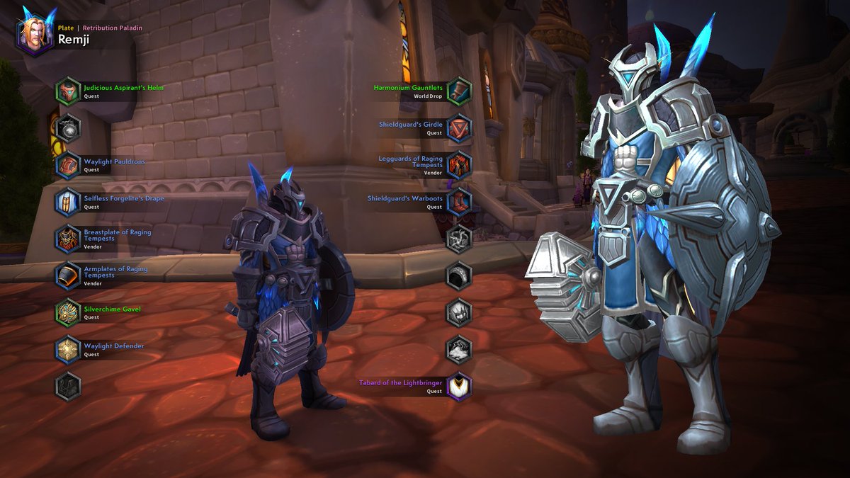 Xzeth's tweet photo. So I made a thing.. Plate Transmog set for my Paladin, Both Retribution and Protection versions. https://t.co/Y604fPmWaQ