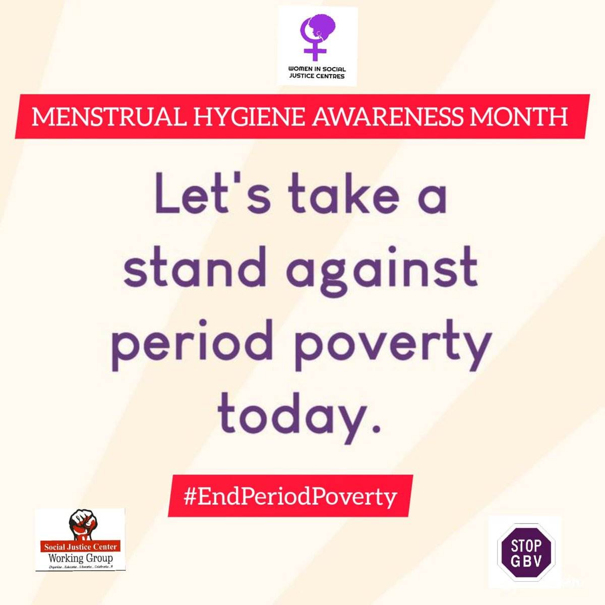 Day 1 of Menstrual Hygiene Awareness Month. 
Let's take a stand against period poverty today!
#PeriodsAreNormal
#periods
#periodpositive
#menstruation 
#periodblood 
@GBVcommittee  
@BlackFemFund