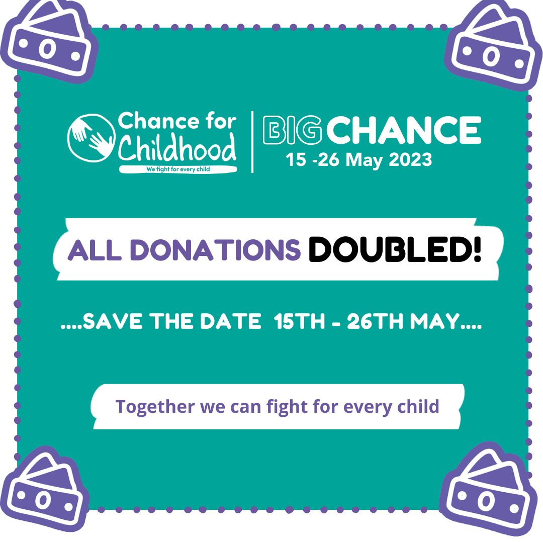 ChanceChildhood's tweet photo. 🌟 Just 2 weeks to go until our Big Chance Campaign starts on May 15th! Where you can DOUBLE your donation and join us to fight for every child. Save the date! 🌟 #BigChance2023 #FightForEveryChild https://t.co/Q8W505pz47