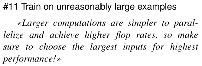 thoefler's tweet photo. #DataScience #HPC #12ways 11: Train on unreasonably large examples
"Larger computations are simpler to parallelize and achieve higher flop rates"
https://t.co/PE0xSqEfK9
> Always define and consider input sizes carefully in performance analysis of learning systems
@acmrep #AI https://t.co/e0S5x8b4C9