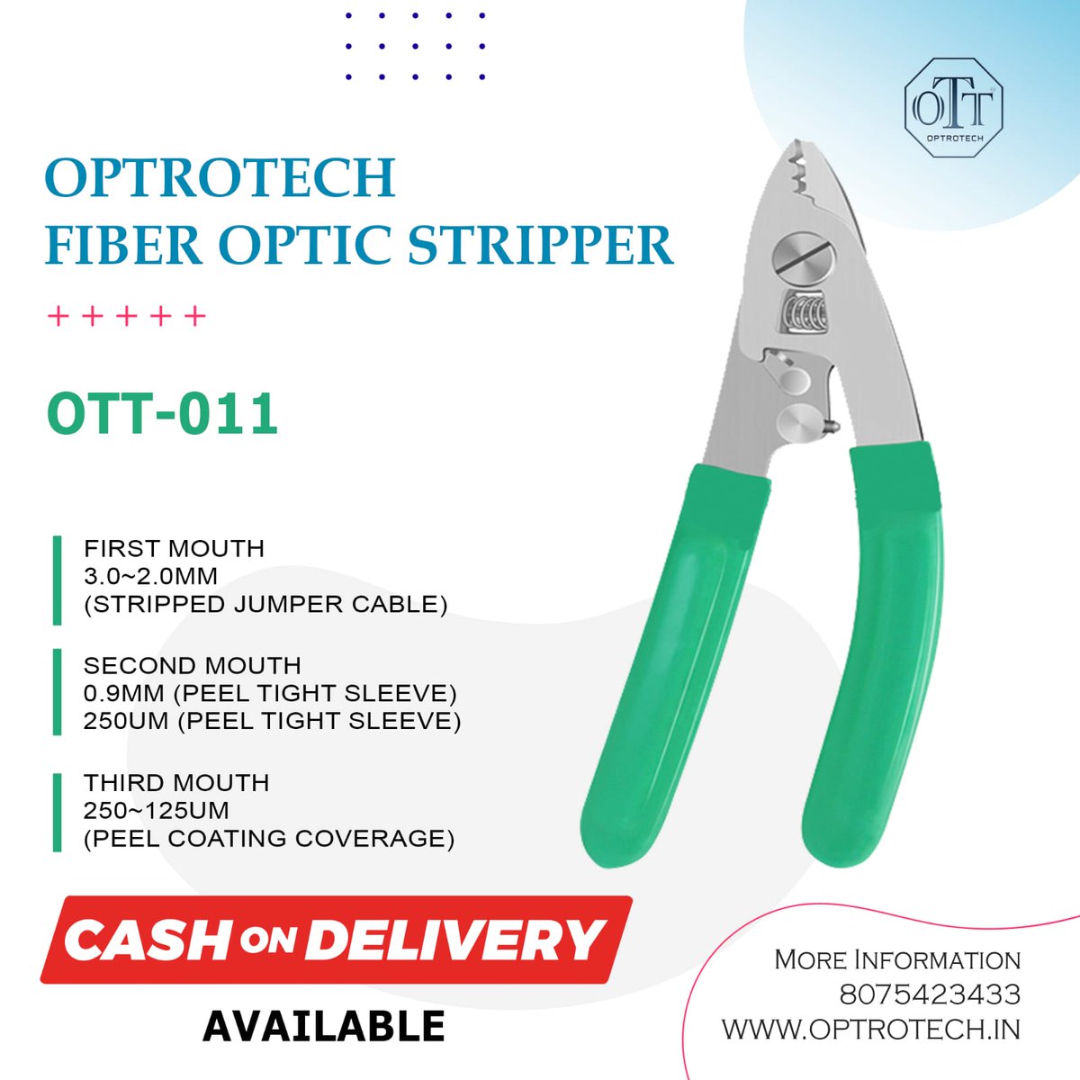 optroteck's tweet image. 📷 Optrotech stainless steel fiber stripper 📷
🔶STAINLESS  STEEL Fiber Stripper🔶
Third Mouth (250~125UM) Peel Coating Coverage.
Delivery is available all over India
BUY: bityl.co/IR5w
WEBSITE: optrotech.in
🔶Jubilee Traders 🔶
092079 78876
#fiberstripper