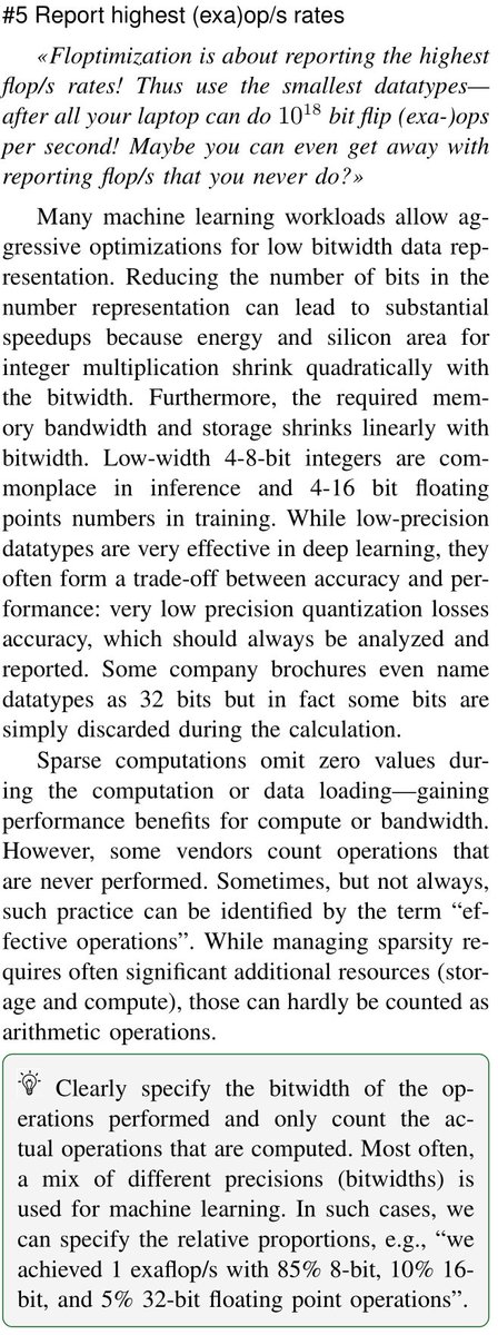 thoefler's tweet photo. #DataScience #HPC #12ways 5: Report highest (exa)op/s rates
"Floptimization is about reporting the highest flop/s rates! Thus use the smallest datatypes!"
https://t.co/PE0xSqEfK9
> Only count the actual operations that are computed.
@acmrep #AI https://t.co/sxYAWotwLU