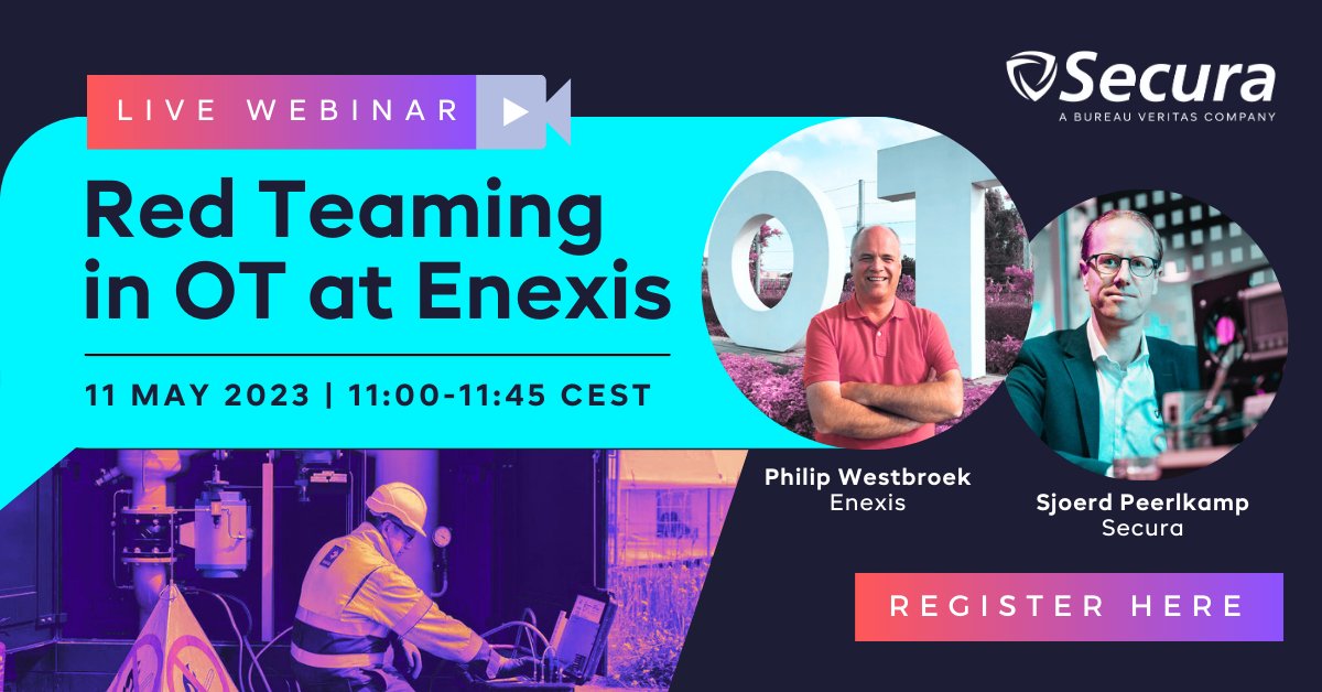 Secura (@securabv) on Twitter photo You are invited to our free webinar on #redteaming in OT. We will discuss details on the process and results of our attack simulation at energy company <a href="/EnexisGroep/">Enexis Groep</a>. Learn more and register:
secura.com/webinars/red-t… You are invited to our free webinar on #redteaming in OT. We will discuss details on the process and results of our attack simulation at energy company <a href="/EnexisGroep/">Enexis Groep</a>. Learn more and register:
secura.com/webinars/red-t…
