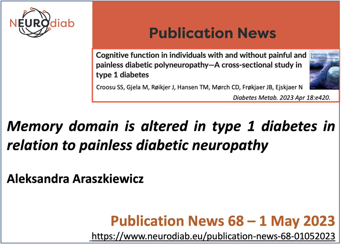 Neurodiab_eu's tweet photo. Memory domain is altered in type 1 diabetes in relation to painless diabetic neuropathy
On Neurodiab website a signaling of articles on #diabeticneuropathy by the Discovery Team
The 68th NEUROdiab Publication News is by Aleksandra Araszkiewicz (https://t.co/pG1bZOhAlP) https://t.co/dxenk73FBE