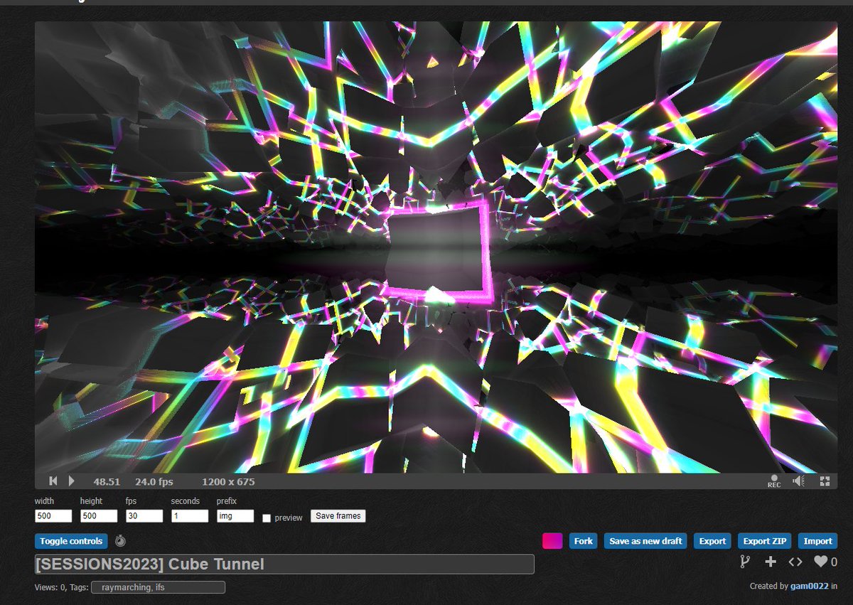 gam0022's tweet photo. @lactoice251 Shader Jamで書いたシェーダーをShaderToyにポートしました!
#SESSIONS_Party #GLSL #Bonzomatic #C4LAN
https://t.co/pJQdvI4sHD https://t.co/xrzIkkM94T