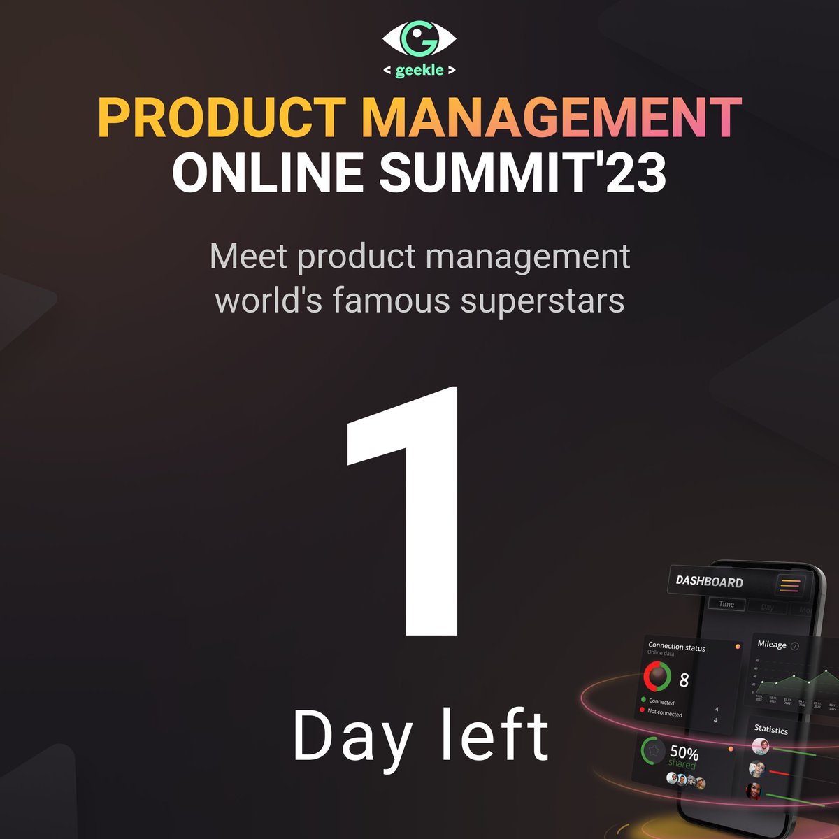Product Management Online Summit'23 is going live in 1 day 🔥May 2 - Junior Track 09:00 - 16:10 (UTC) 🔥May 3 - Senior Track 09:00 - 16:25 (UTC) If you wanna know the exact time when your favorite speakers will be live, check the stacked agendas 👀 Join events.geekle.us/pm/