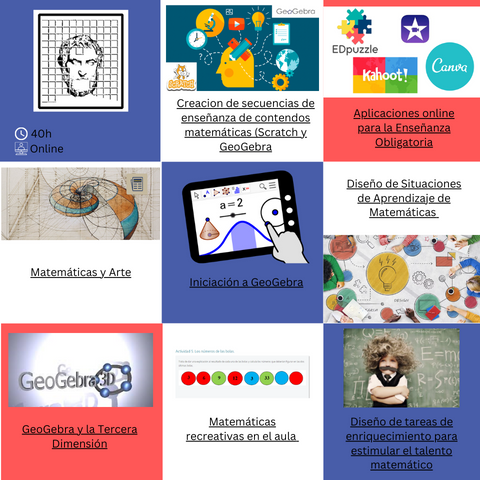 saemthales's tweet photo. 📢📢 ÚLTIMOS DÍAS 📢📢
Esta semana es la última semana para inscribirte en los cursos online para docentes de matemáticas 
#Scrath #GeoGebra #GeoGebra3D #Canva #Edpuzzle #matematicasyarte #matematicasrecreativas
ℹ️ https://t.co/DbX5sS6VFt
⏰ 40h
💻 Online
✅ Homologado @EducaAnd https://t.co/zuALWBbTo5