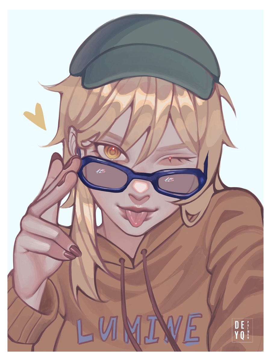 1girl tongue tongue out one eye closed blonde hair solo hat  illustration images