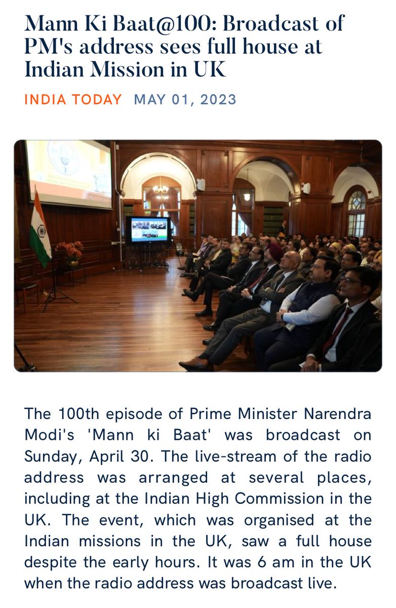 Mritunjoykumar1's tweet photo. Mann Ki Baat@100: Broadcast of PM's address sees full house at Indian Mission in UK
https://t.co/mVZitCp8hP
#mkb100 #MKB #NarendraModi @PMOIndia @blsanthosh @AmitShah @sunilozabjp @JPNadda @girirajsinghbjp @RakeshSinha01 @SMCHOUOfficial @BJP4India #Mankibaat #मनकीबात #मानकीबात100 #MankiBaat100 #Narendramodi @AmritaRathodBJP @TawdeVinod @bhikhubhaidbjp @amitmalviya @RishiSunak @rickykej @KirenRijiju