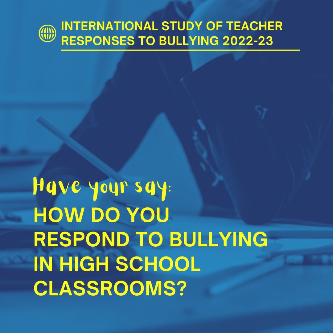 Attention high school teachers!
We are looking to hear from high school teachers about your responses to, and thoughts on, bullying in schools. If you are an Australian high school teacher who has taught in the last year, we would love to hear from you! bit.ly/3VhydfR