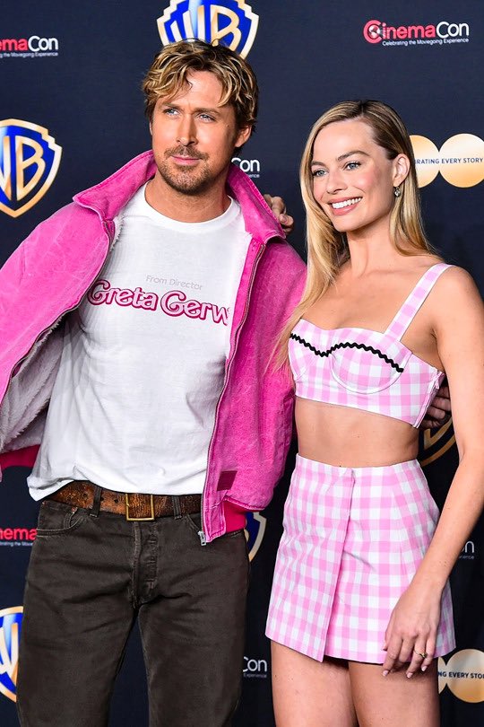 ryan gosling and margot at the warner bros the big picture cinemacon presentation, las vegas on april 25, 2023