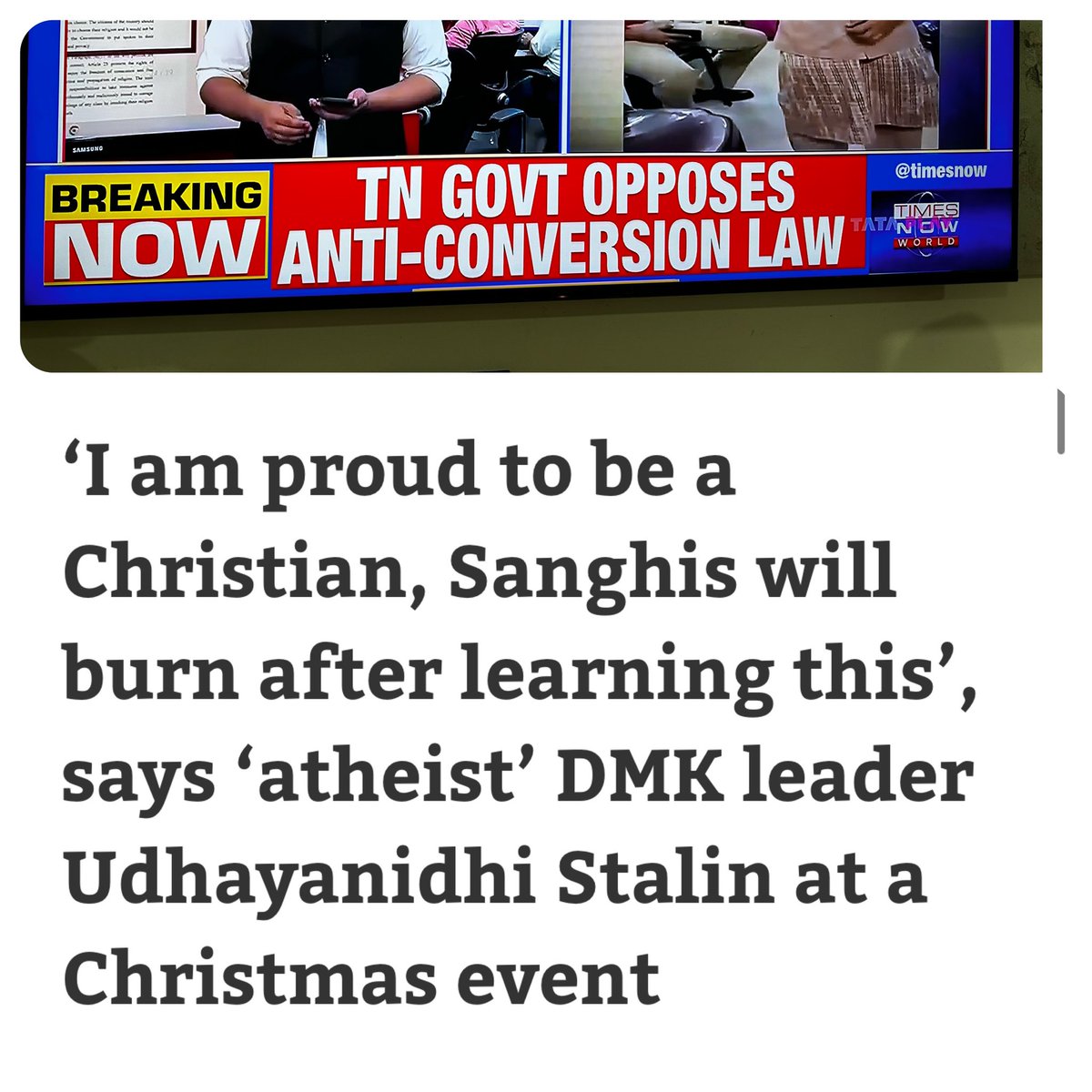 sujatapandeyb's tweet image. Breaking :- 
Tamil Nadu government opposes Anti Conversion law ! 

Meanwhile Son of the Tamil Nadu Chief Minister of MK Stalin says he is a proud Christian. 

Understand the chronology ! #anticonversion